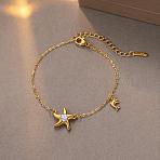 304 Stainless Steel & Crystal Rhinestone Charm Bracelets, Link Bracelets for Women, Starfish & Dolphin, Golden, 6.30 inch(16cm)(WGDDB62-02)
