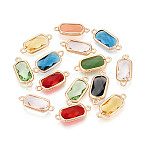 Faceted Glass Links connectors, with Golden Tone Brass Open Back Settings, Rectangle, Mixed Color, 18~19.5x8~9x3~4mm, Hole: 1~1.5mm(X-GLAA-T010-026)