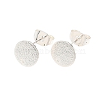 304 Stainless Steel Stud Earring Findings, with Earring Backs & Loop, Textured, Flat Round, Silver, 8x1mm, Hole: 1.4mm, Pin: 0.8mm(STAS-Z021-A-01S)