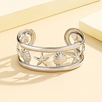 304 Stainless Steel Cuff Bangles for Women, Starfish & Shell Shape, Stainless Steel Color, 1-1/8 inch(2.7cm), Inner Diameter: 2-1/4 inch(5.8cm)(BJEW-D384-03P)