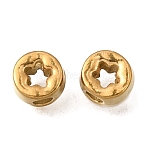 304 Stainless Steel Spacer Beads, Ion Plating(IP), Flat Round with Hollow Flower, Real 18K Gold Plated, 4x3mm, Hole: 1.5mm(STAS-L315-049G)