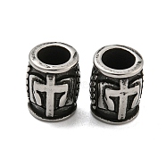 Column 304 Stainless Steel European Beads, Large Hole Beads, Antique Silver, Cross, 10.5x8.5mm, Hole: 5mm(STAS-E214-10AS-01)