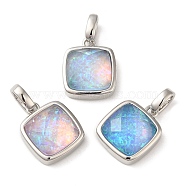 Rack Plating Brass with Synthetic Opal Pendants, Square, Mixed Color, 14x11x5.5mm, Hole: 5mm(KK-S370-07P)