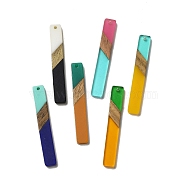 Opaque Resin & Walnut Wood Big Pendants, Rectangle Charms, Mixed Color, 51.5x7.5x3.5mm, Hole: 2mm(RESI-D060-C)
