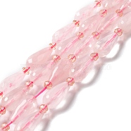 Natural Rose Quartz Beads Strands, Faceted, Teardrop, 12~16.5x7.5~8.5mm, Hole: 0.8mm, about 20~21pcs/strand, 14.96~15.63''(38~39.7cm)(G-B028-A02)
