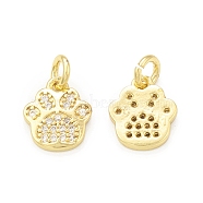 Rack Plating Brass Micro Pave Clear Cubic Zirconia Charms, with Jump Ring, Cadmium Free & Lead Free, Long-Lasting Plated, Dog Paw Print Charm, Real 18K Gold Plated, 11x9.5x2mm, Hole: 3mm(KK-C011-58G)