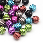 Matte Round Spray Painted Acrylic Corrugated Beads, Mixed Color, 10x10mm, Hole: 2mm, about 560pcs/500g(ACRP-Q017-04)