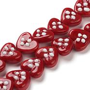 Handmade Lampwork Beads, Heart, Red, 14~16x16~18x8~9mm, Hole: 2mm, about 25pcs/strand, 14.17 inch(36cm)(LAMP-G142-05)
