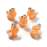Flocky Resin Pendants, Cute Animal Charms with Platinum Plated Iron Loops, Bees, 23.5x10x16mm, Hole: 2mm(RESI-D012-01D)
