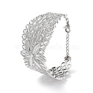 Rack Plating Brass Vintage Court Hollowed-out Flower Design Cuff Bangles for Women, Lead Free & Cadmium Free, Platinum, 1-3/8 inch(3.45cm), Inner Diameter: 2-1/8 inch(5.4cm)(BJEW-D032-07P)