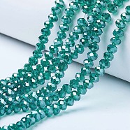 Electroplate Glass Beads Strands, Pearl Luster Plated, Faceted, Rondelle, Dark Cyan, 6x5mm, Hole: 1mm, about 85~88pcs/strand, 16.1~16.5 inch(41~42cm)(EGLA-A034-T6mm-A18)