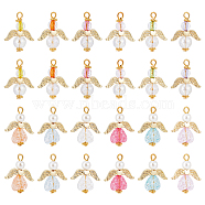 30Pcs 2 Style Transparent Acrylic Pendants, with Alloy Wing Beads & ABS Plastic Imitation Pearl Round Beads, Angel, Golden, 25~28mm, 15pcs/style(PALLOY-SC0004-06)