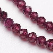 Natural Garnet Bead Strands, Grade AA, Faceted, Round, 3mm, Hole: 0.5mm, about 120~130pcs/strand, 15.5 inch(G-P213-37-3mm)