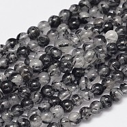 Round Natural Black Rutilated Quartz Beads Strands, Grade AA, 4mm, Hole: 0.8mm, about 100pcs/strand, 15.7 inch(G-K068-21-4mm)