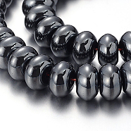 Pearlized Non-magnetic Synthetic Hematite Rondelle Beads Strands, Black, 10x6mm, Hole: 1.5mm, about 68pcs/strand, 15.7 inch(G-F230-02)