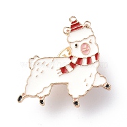 Alpaca with Christmas Hat Enamel Pin, Light Gold Alloy Badge for Christmas, Red, 28.5x28.5x2mm, Pin: 1mm(ENAM-K021-08)