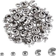 304 Stainless Steel Crimp Beads Covers, Stainless Steel Color, 2~10.5x2~9x1.5~6mm, 200pcs/box(STAS-UN0011-90P)