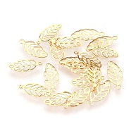 304 Stainless Steel Pendants, Leaf, Golden, 13x5.5x0.2mm, Hole: 0.8mm(STAS-G176-42G)