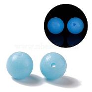 Luminous Candy Color Glass Bead, Glow in the Dark,  Round, Light Sky Blue, 8mm, Hole: 1.3mm(GLAA-E031-01B-09)