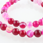 Natural Striped Agate/Banded Agate Round Bead Strands, Dyed, Deep Pink, 6mm, Hole: 1mm, about 63pcs/strand, 15.35 inch(G-E232-08)