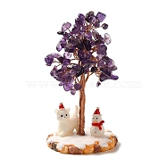 Christmas Natural Amethyst Chips Tree Decorations, Snowman Resin Base with Copper Wire Feng Shui Energy Stone Gift for Home Office Desktop, 60.5x115mm(DJEW-K028-01B)