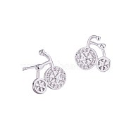 Brass Micro Pave Clear Cubic Zirconia Stud Earrings, Bicycle, Platinum, 10.2x11x2mm, Pin: 0.7mm(EJEW-BB61226-A)