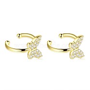 Brass Micro Pave Clear Cubic Zirconia Cuff Earrings, Butterfly, Golden, 13mm(EJEW-BB67127)