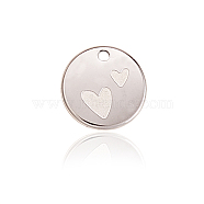 304 Stainless Steel Pendants, Flat Round with Heart Pattern, Stainless Steel Color, 11.5x1mm, Hole: 1.4mm(STAS-CJC0003-48)