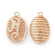Brass Pendants, Hollow, Oval, Real 18K Gold Plated, 25x15x7.5mm, Hole: 2mm(X-KK-S350-156G)
