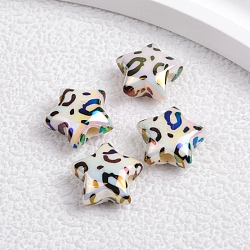 Plating Opaque Rainbow Iridescent Acrylic Beads, Star with Leopard Skin, WhiteSmoke, 15.5x15.5x7.5mm, Hole: 3.4mm(PW-WG66719-01)