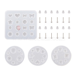 Boutigem 104Pcs DIY Stud Earring Making Kits, including Pendant Silicone Molds, 304 Stainless Steel Stud Earring Findings and Plastic Ear Nuts, Mixed Shape, White, 104pcs/set(DIY-BG0001-36)