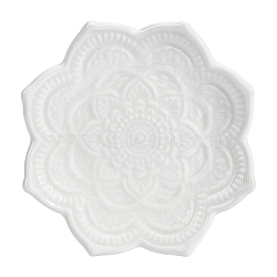 Mandala Flower Shape Porcelain Jewelry Plate, Storage Tray for Rings, Necklaces, Earring, White, 100x102x15mm(DJEW-WH0043-41A)