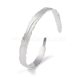 Non-Tarnish 304 Stainless Steel Leaf Open Cuff Bangles for Women, Stainless Steel Color, Inner Diameter: 2-1/2 inch(6.3cm), 8mm(BJEW-C071-15P)