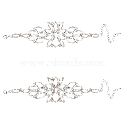 2Pcs Crystal Rhinestone Flower Link Bracelet, Alloy Jewelry for Women, Platinum, 7-1/8 inch(18cm)(BJEW-FG0001-02)