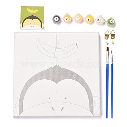 Monkey Pattern DIY Digital Painting Kit Sets, Including Wooden Board, Wood Handle Paint Brushes, Mixed Pigment, Alloy Clasps & Screws, 8~197x4.5~199x2~16mm, hole: 2.7~9.5mm, 13pcs/set(DIY-G032-02F)
