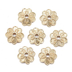 Brass Bead Caps, 4-Petal, Flower, Real 18K Gold Plated, 7.5x2mm, Hole: 1.2mm(KK-K244-01G)