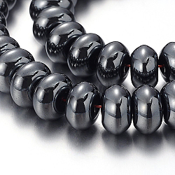 Pearlized Non-magnetic Synthetic Hematite Rondelle Beads Strands, Nickel Free & Lead Free, Black, 10x6mm, Hole: 1.5mm, about 68pcs/strand, 15.7 inch(G-F230-02)