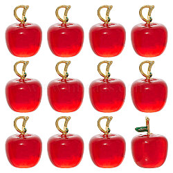 12Pcs Handmade Lampwork Pendants, with Brass Findings, Cadmium Free & Lead Free, Matte Gold Color, Apple, Red, 18x13mm, Hole: 4x2.2mm(LAMP-CA0001-13B)