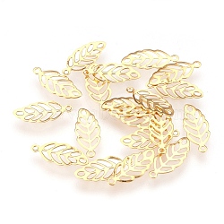 304 Stainless Steel Pendants, Leaf, Real 18K Gold Plated, 13x5.5x0.2mm, Hole: 0.8mm(STAS-G176-42G)