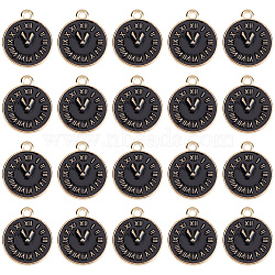 Clock Alloy Enamel Pendants, Light Gold, Black, 17x14.5x1.5mm, Hole: 1.5mm, 40pcs/box(ENAM-SC0003-47A)