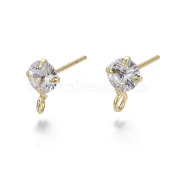 Brass Micro Clear Cubic Zirconia Stud Earring Findings, with Loop, Nickel Free, Real 18K Gold Plated, 8.5x5.5mm, Hole: 1.5mm, Pin: 0.7mm(X-KK-R132-066G-NF)