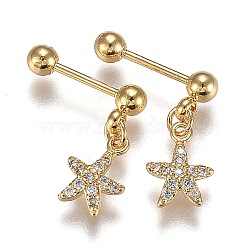 304 Stainless Steel Barbell Cartilage Earrings, with Clear Cubic Zirconia Star Charm, Golden, 14.5mm, Pin: 0.8mm, 12pcs/set(EJEW-H113-03G)