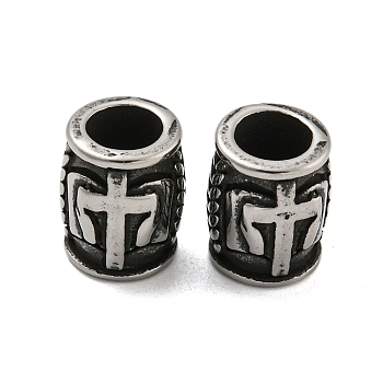 Column 304 Stainless Steel European Beads, Large Hole Beads, Antique Silver, Cross, 10.5x8.5mm, Hole: 5mm