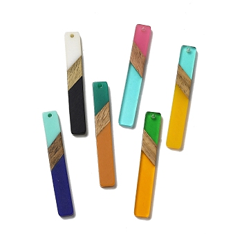 Opaque Resin & Walnut Wood Big Pendants, Rectangle Charms, Mixed Color, 51.5x7.5x3.5mm, Hole: 2mm