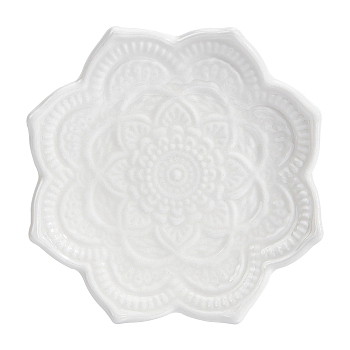 Mandala Flower Shape Porcelain Jewelry Plate, Storage Tray for Rings, Necklaces, Earring, White, 100x102x15mm