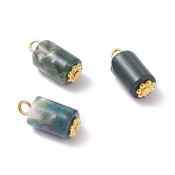 Natural Indian Agate Pendants, with Alloy Daisy Spacer Beads and Iron Flat Head Pin, Golden, Column, 17.5~18x8mm, Hole: 2.3mm