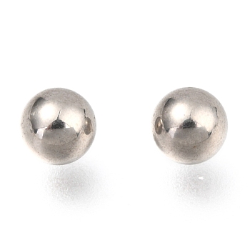201 Stainless Steel Beads, No Hole/Undrilled, Solid Round, Stainless Steel Color, 5mm
