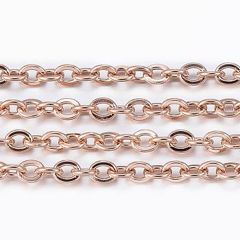Ion Plating(IP) 304 Stainless Steel Cable Chains, Soldered, with Spool, Flat Oval, Rose Gold, 3x2.2x0.6mm, about 65.61 Feet(20m)/roll