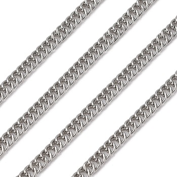 Iron Flat Double Link Chains, with Spool, Unwelded, Twist Oval Link, Platinum, 4x3x0.6mm, about 328.08 Feet(100m)/roll