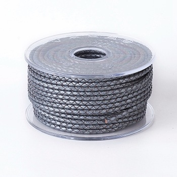 Braided Cowhide Cord, Leather Jewelry Cord, Jewelry DIY Making Material, Slate Gray, 3mm, about 5.46 yards(5m)/roll